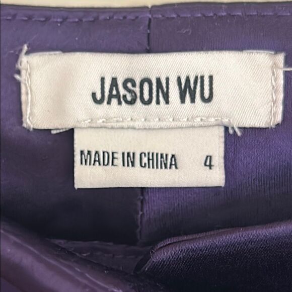 Jason Wu Polished Purple Satin Pants with Chic Split Wide Leg hem. - Picture 3 of 17